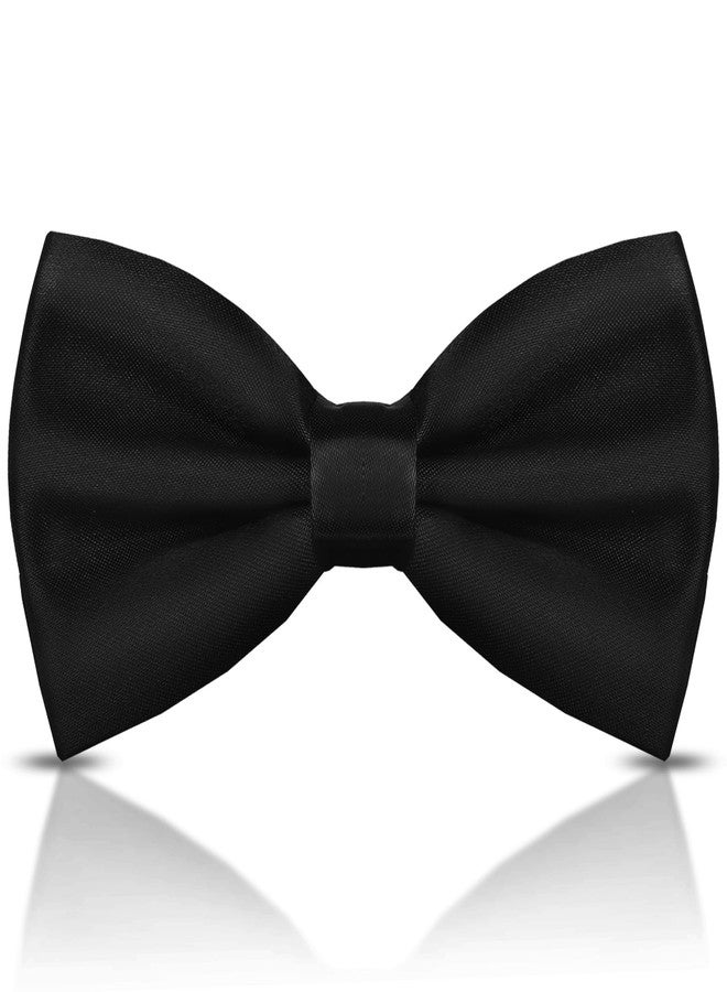 WOXVM Men's Bow Ties Solid Color Pre-Tied Bow Tie Satin Formal Tuxedo Bowtie Adjustable Neck Bowtie for Men Wedding Party (Black) - Image 1